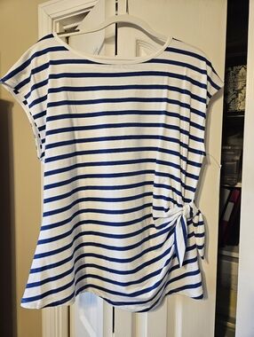 Talbots Striped Blue and White Tie-Accent Women's Top